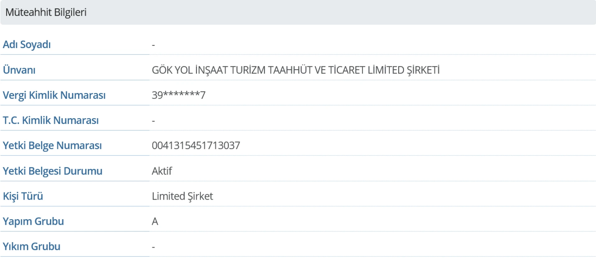 A Sınıfı Yapı Müteahhitliği