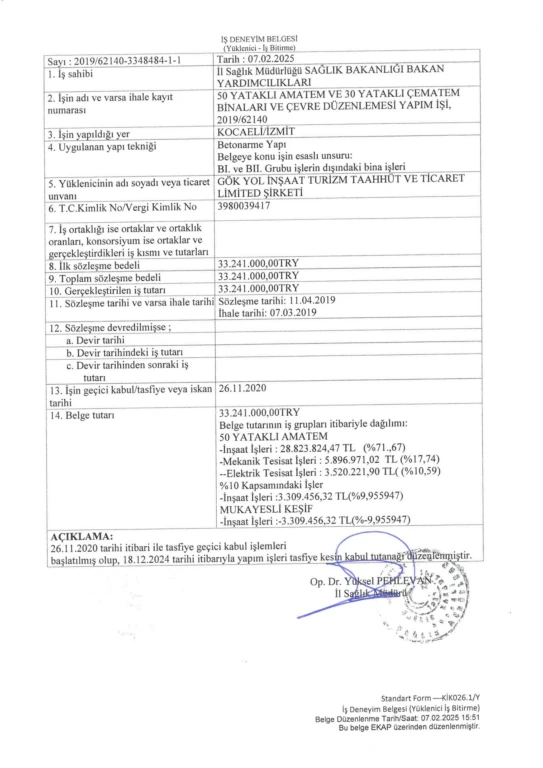 50 YATAKLI AMATEM VE 30 YATAKLI ÇEMATEM BİNALARI VE ÇEVRE DÜZENLEMESİ YAPIM İŞİ 